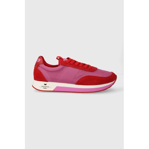 Buty sportowe damskie Max Mara sneakersy czerwone sznurowane płaskie 
