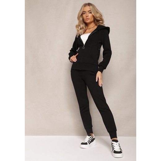 Czarny 2-częściowy Komplet Dresowy z Bluzą i Spodniami Hebele ze sklepu Renee odzież w kategorii Dresy damskie - zdjęcie 167843718