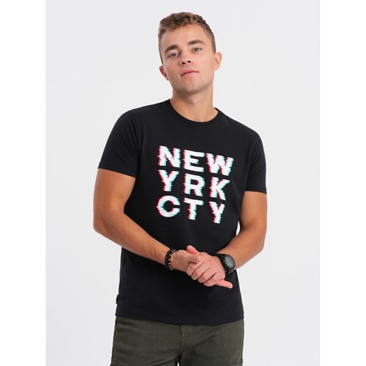 T-shirt męski bawełniany z nadrukiem - czarny V1 OM-TSPT-0162 ze sklepu ombre w kategorii T-shirty męskie - zdjęcie 167846598