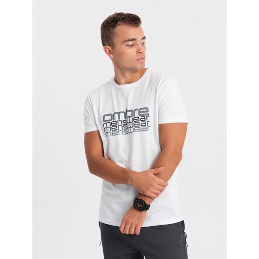 T-shirt męski bawełniany z nadrukiem - biały V1 OM-TSPT-0160 ze sklepu ombre w kategorii T-shirty męskie - zdjęcie 167848626