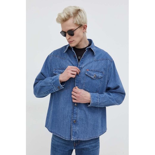 HUGO koszula jeansowa męska kolor niebieski relaxed z kołnierzykiem klasycznym 50508669 ze sklepu ANSWEAR.com w kategorii Koszule męskie - zdjęcie 167848919