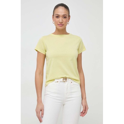 Pinko t-shirt bawełniany damski kolor żółty 100373.A1N8 ze sklepu ANSWEAR.com w kategorii Bluzki damskie - zdjęcie 167849058