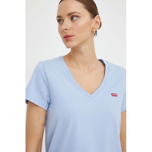 Levi&apos;s t-shirt bawełniany damski kolor niebieski ze sklepu ANSWEAR.com w kategorii Bluzki damskie - zdjęcie 167849068