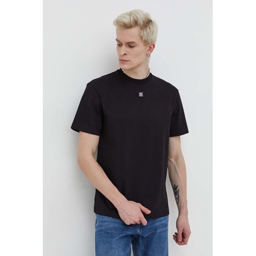 HUGO t-shirt bawełniany męski kolor czarny gładki 50505201 ze sklepu ANSWEAR.com w kategorii T-shirty męskie - zdjęcie 167849099