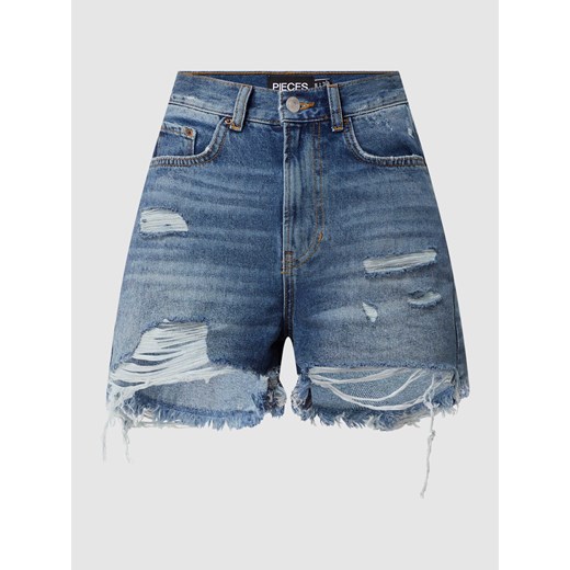 Szorty jeansowe z wysokim stanem i przetarciami model ‘Vacay’ Pieces XS okazja Peek&Cloppenburg 