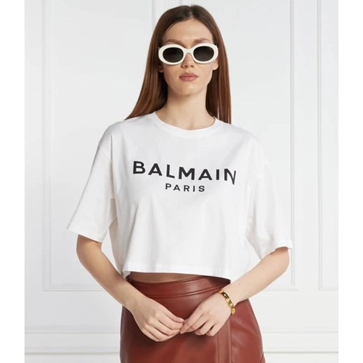 Bluzka damska BALMAIN z okrągłym dekoltem z krótkim rękawem bawełniana 