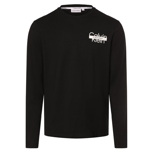 Calvin Klein Męska koszula z długim rękawem Mężczyźni Bawełna czarny jednolity ze sklepu vangraaf w kategorii T-shirty męskie - zdjęcie 167854787
