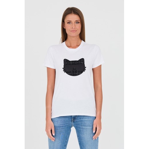 KARL LAGERFELD Biały t-shirt Boucle Choupette, Wybierz rozmiar M ze sklepu outfit.pl w kategorii Bluzki damskie - zdjęcie 167855977