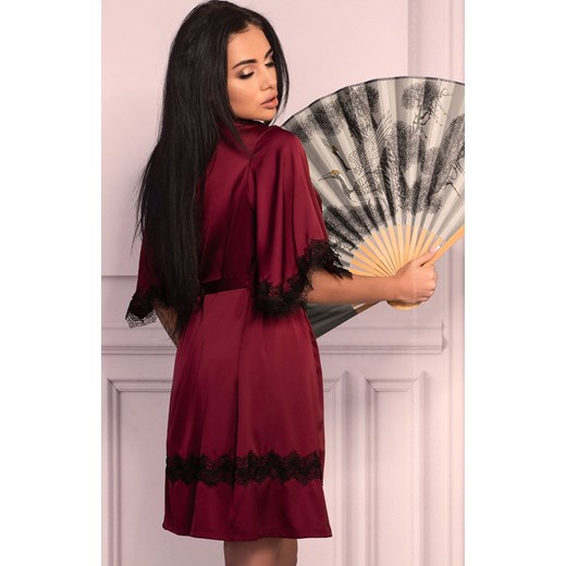 Szlafrok damski satynowy Aresmina LC 90564, Kolor bordowy, Rozmiar S/M, LivCo Corsetti Fashion ze sklepu Intymna w kategorii Szlafroki damskie - zdjęcie 167859289