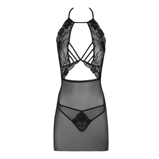 Czarna przejrzysta koszulka i otwarte figi Malviami, Kolor czarny, Rozmiar S/M, LivCo Corsetti Fashion ze sklepu Intymna w kategorii Koszule nocne - zdjęcie 167859475