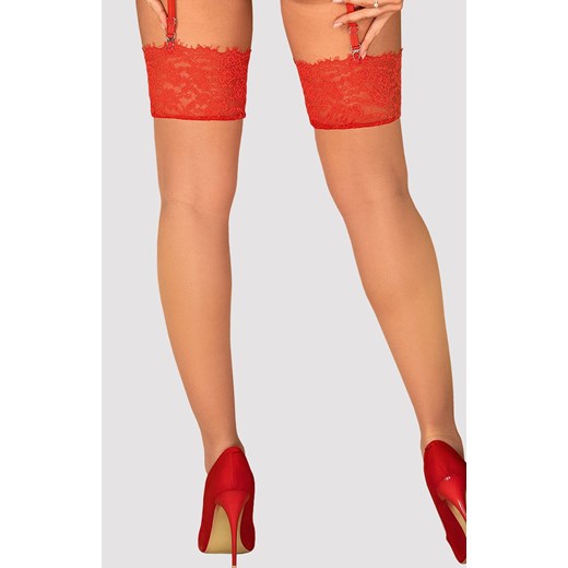 Obsesive pończochy do pasa Rediosa, Kolor beżowo-czerwony, Rozmiar S/M, Obsessive ze sklepu Intymna w kategorii Pończochy - zdjęcie 167860328