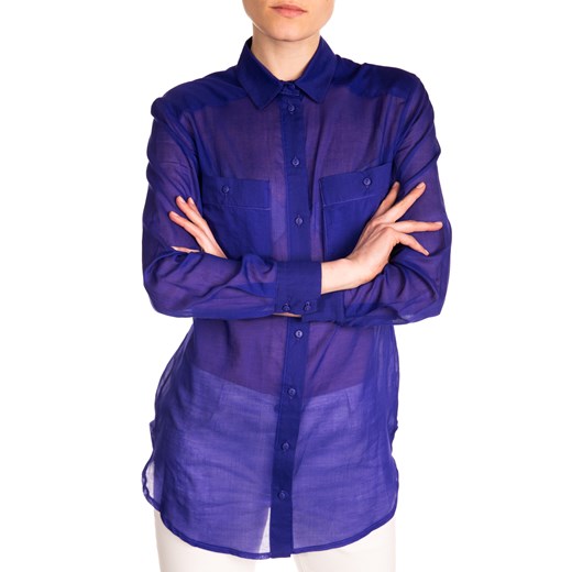 Granatowa koszula z obszernymi kieszeniami bialcon-pl fioletowy guziki