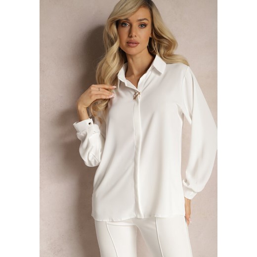 Biała Bluzka z Kołnierzem i Broszką z Perłą Laviona ze sklepu Renee odzież w kategorii Koszule damskie - zdjęcie 167863287