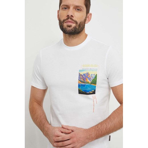 Napapijri t-shirt bawełniany męski kolor biały wzorzysty Napapijri XL ANSWEAR.com