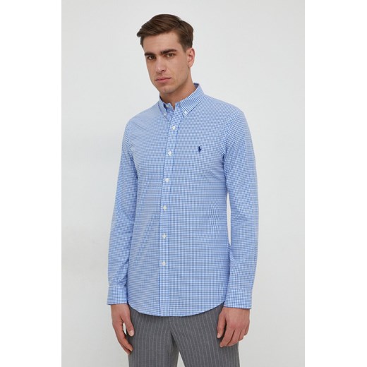 Polo Ralph Lauren koszula męska kolor niebieski slim z kołnierzykiem button-down ze sklepu ANSWEAR.com w kategorii Koszule męskie - zdjęcie 167865498