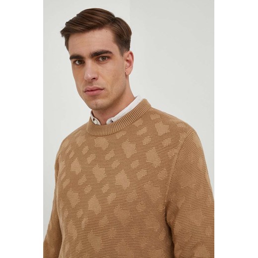 BOSS sweter wełniany męski kolor beżowy lekki 50506033 ze sklepu ANSWEAR.com w kategorii Swetry męskie - zdjęcie 167865616