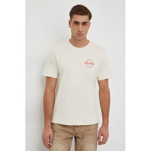 Pepe Jeans t-shirt bawełniany męski kolor beżowy z nadrukiem ze sklepu ANSWEAR.com w kategorii T-shirty męskie - zdjęcie 167865676