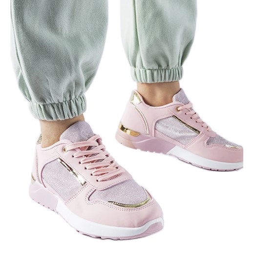 Różowe sneakersy z ozdobną nitką Facondo ze sklepu ButyModne.pl w kategorii Buty sportowe damskie - zdjęcie 167872747