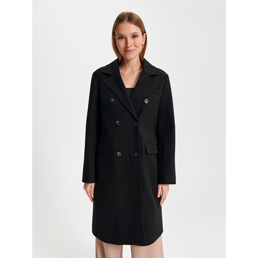 Sinsay - Płaszcz dwurzędowy - czarny ze sklepu Sinsay w kategorii Płaszcze damskie - zdjęcie 167875605