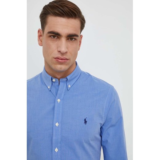 Polo Ralph Lauren koszula męska kolor niebieski slim z kołnierzykiem button-down ze sklepu ANSWEAR.com w kategorii Koszule męskie - zdjęcie 167875986