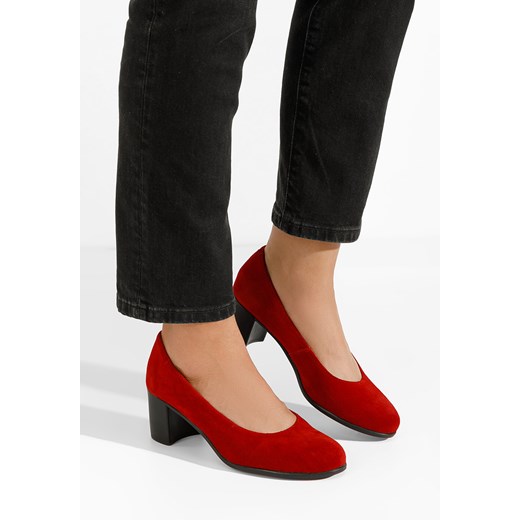 Czerwone czółenka na słupku skórzane Dalida ze sklepu Zapatos w kategorii Czółenka - zdjęcie 167879179