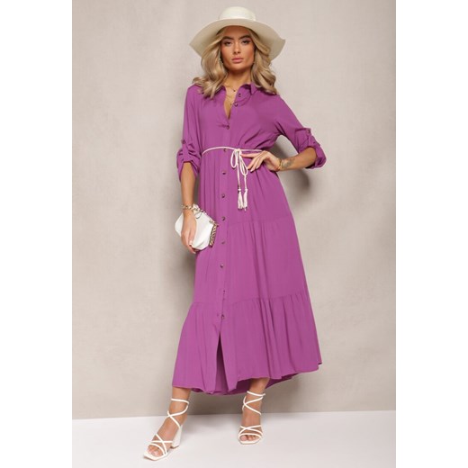 Fioletowa Koszulowa Sukienka Maxi z Bawełny Junira ze sklepu Renee odzież w kategorii Sukienki - zdjęcie 167886156