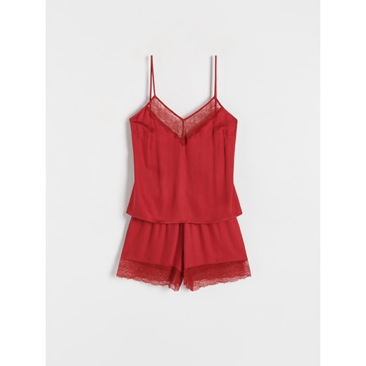 Reserved - Dwuczęściowa piżama z koronką - czerwony Reserved L okazyjna cena Reserved