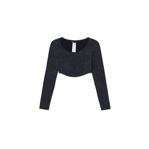Cropp - Dopasowana prążkowana bluzka - szary ze sklepu Cropp w kategorii Bluzki damskie - zdjęcie 167898638