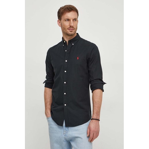 Polo Ralph Lauren koszula męska kolor czarny slim z kołnierzykiem button-down ze sklepu ANSWEAR.com w kategorii Koszule męskie - zdjęcie 167899657