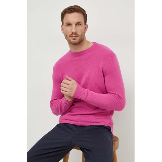 United Colors of Benetton sweter z domieszką wełny męski kolor różowy lekki ze sklepu ANSWEAR.com w kategorii Swetry męskie - zdjęcie 167899808