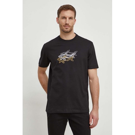 T-shirt męski czarny Paul&shark młodzieżowy z krótkim rękawem bawełniany 