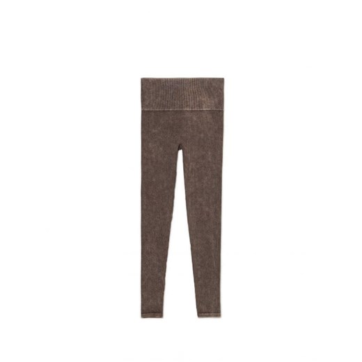 Cropp - Prążkowane brązowe legginsy - brązowy Cropp M Cropp