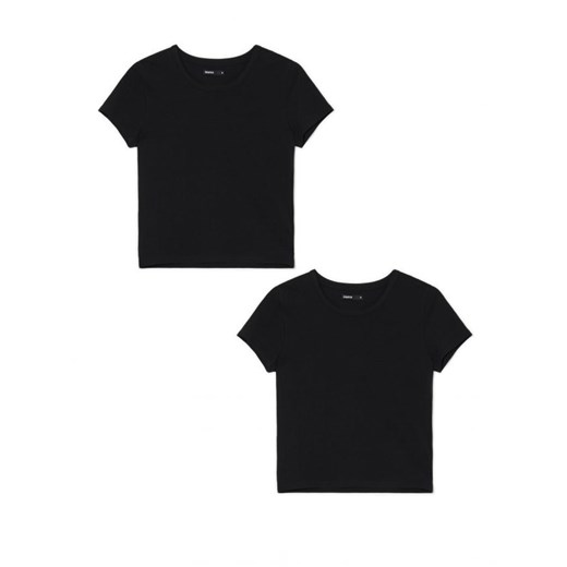 Cropp - 2 pack czarnych gładkich T-shirtów - czarny ze sklepu Cropp w kategorii Bluzki damskie - zdjęcie 167924029