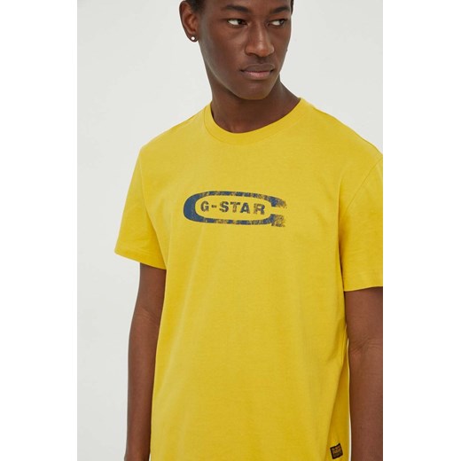 G-Star Raw t-shirt bawełniany męski kolor żółty z nadrukiem ze sklepu ANSWEAR.com w kategorii T-shirty męskie - zdjęcie 167928749