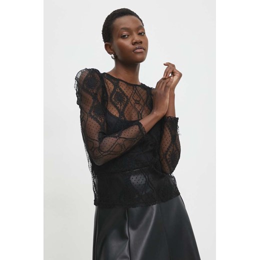 Answear Lab bluzka damska czarna z okrągłym dekoltem z długim rękawem 