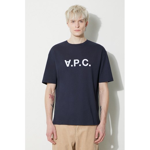 A.P.C. t-shirt bawełniany T-Shirt River męski kolor granatowy z nadrukiem COFDW.H26324.IAK ze sklepu PRM w kategorii T-shirty męskie - zdjęcie 167930147