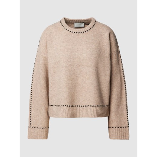 Sweter z dzianiny ze szwami w kontrastowym kolorze model ‘DETRI’ ze sklepu Peek&Cloppenburg  w kategorii Swetry damskie - zdjęcie 167931376