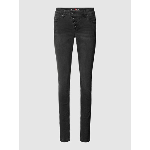Jeansy o skroju skinny fit w jednolitym kolorze z efektem znoszenia ze sklepu Peek&Cloppenburg  w kategorii Jeansy damskie - zdjęcie 167933747