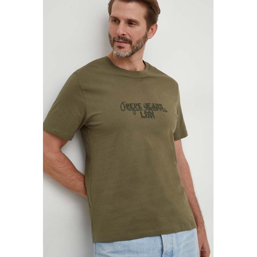 Pepe Jeans t-shirt bawełniany Chris męski kolor zielony z nadrukiem ze sklepu ANSWEAR.com w kategorii T-shirty męskie - zdjęcie 167939738