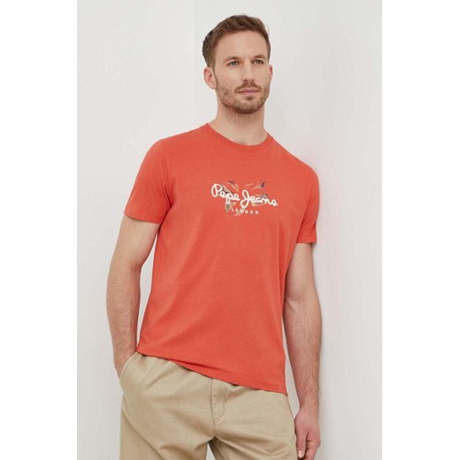 Pepe Jeans t-shirt bawełniany Count męski kolor pomarańczowy z nadrukiem ze sklepu ANSWEAR.com w kategorii T-shirty męskie - zdjęcie 167939748