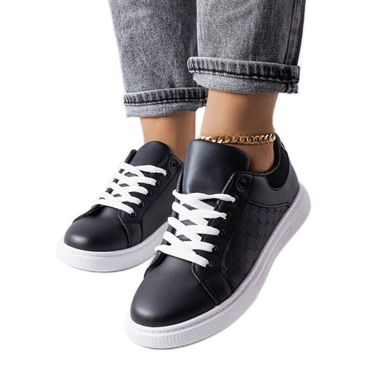 Czarne sneakersy z tłoczeniem Dreux ze sklepu ButyModne.pl w kategorii Trampki damskie - zdjęcie 167942247