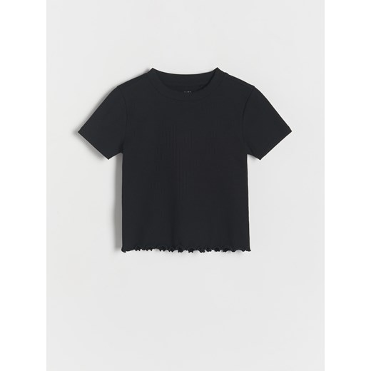 Reserved - Krótki t-shirt z falbanką - czarny ze sklepu Reserved w kategorii Bluzki dziewczęce - zdjęcie 167948889