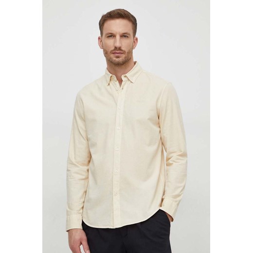 Pepe Jeans koszula bawełniana męska kolor beżowy regular z kołnierzykiem button-down ze sklepu ANSWEAR.com w kategorii Koszule męskie - zdjęcie 167953415