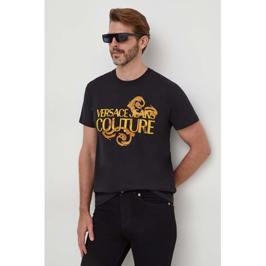 Versace Jeans Couture t-shirt bawełniany męski kolor czarny z nadrukiem 76GAHG00 CJ00G ze sklepu ANSWEAR.com w kategorii T-shirty męskie - zdjęcie 167954625