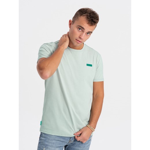 T-shirt męski bawełniany z kontrastową nitką - miętowy V4 OM-TSCT-0151 ze sklepu ombre w kategorii T-shirty męskie - zdjęcie 167954869