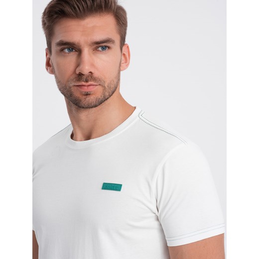 T-shirt męski bawełniany z kontrastową nitką - biały V5 OM-TSCT-0151 ze sklepu ombre w kategorii T-shirty męskie - zdjęcie 167954875