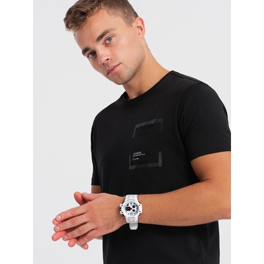T-shirt męski bawełniany z kieszonką - czarny V1 OM-TSPT-0154 ze sklepu ombre w kategorii T-shirty męskie - zdjęcie 167954887