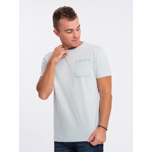 T-shirt męski bawełniany z kieszonką - jasnoszary V10 OM-TSPT-0154 ze sklepu ombre w kategorii T-shirty męskie - zdjęcie 167954929