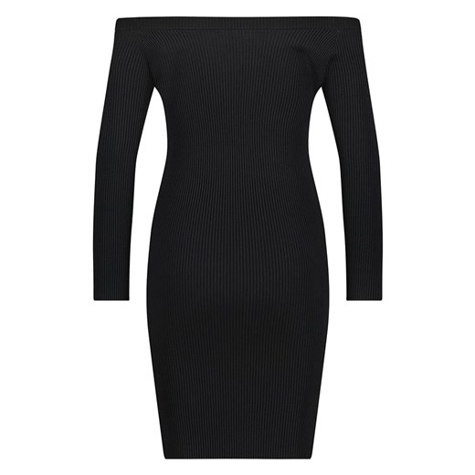 Czarna sukienka Steve Madden casualowa dopasowana z dekoltem typu hiszpanka z długim rękawem 