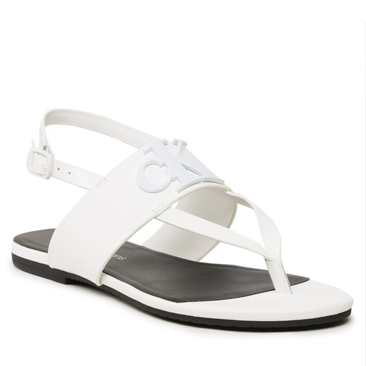 Sandały Calvin Klein Jeans Flat Sndal Toepost Hw YW0YW00953 White YBR ze sklepu eobuwie.pl w kategorii Sandały damskie - zdjęcie 167961767